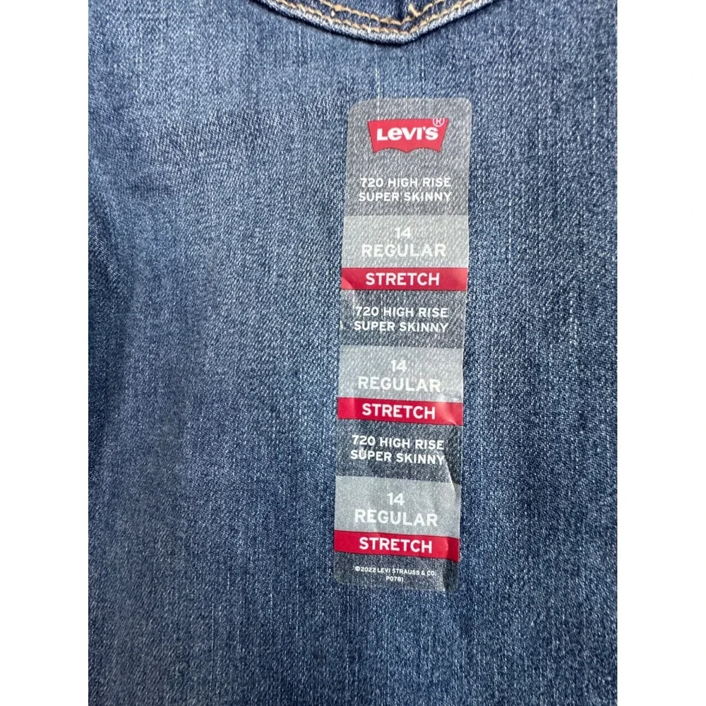 Levis‎ 720 High Rise Super Skinny Jeans Girls 14 Reg Blue Distressed Raw Hem NEW